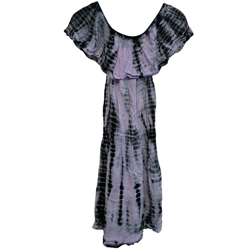 Riviera Sun Tie Dye Casual‎ Dress Women Size Medium Purple Black Off Shoulder
